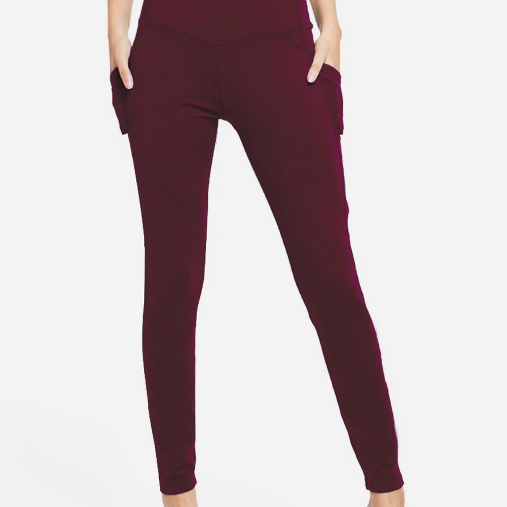 Baleaf Burgundy Leggings with Elastic Waistband and Full-Length Fit
